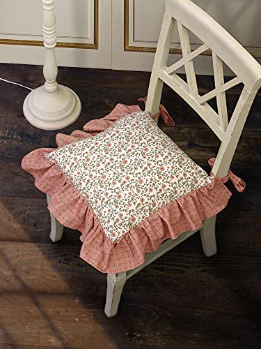 N.di S. Cojín de la Silla de Algodón con Volantes, Funda y Relleno de Cojin, Almohada Funda De Cojín con Diseño Flor Romántico Rústico Shabby Chic - Volantes/Floral - 40x40 - Blanco/Rosa Oscuro/Verde