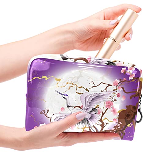Neceser de Maquillaje Estuche Escolar para Cosméticos Bolsa de Aseo Grande,Árbol de Flores de grúa de Luna