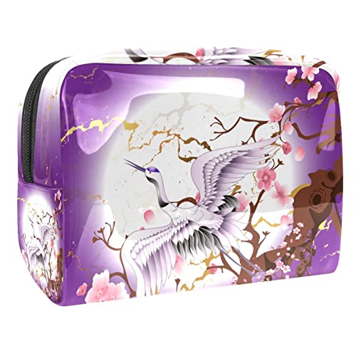 Neceser de Maquillaje Estuche Escolar para Cosméticos Bolsa de Aseo Grande,Árbol de Flores de grúa de Luna