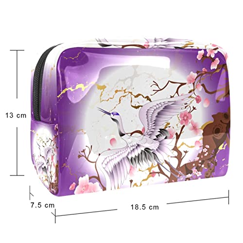 Neceser de Maquillaje Estuche Escolar para Cosméticos Bolsa de Aseo Grande,Árbol de Flores de grúa de Luna