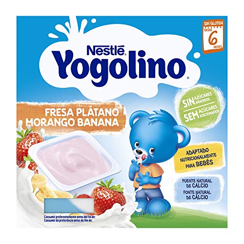 Nestlé Yogolino Fresa Plátano Sin Azúcar Añadido, A Partir De Los 6 Meses  - Pack 6 tarrinas  4x100g