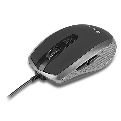 NGS Tick Silver - Ratón Óptico 800/1600dpi con Cable USB, Ratón para Ordenador o Portátil con 6 Botones, Ergonomia para Diestros, Plateado y Negro