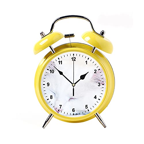 Niño Retro clásico aguja doble campanas timbre despertador vintage relojes de alarma decoración del hogar relojes de escritorio foto amarilla de gato blanco dormir