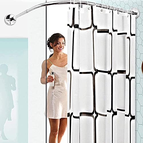 NMDD Barra de Ducha Curvada, Acero Inoxidable Ajustable en Forma de L Barra de Cortina de Ducha Extensible Curvada sin Taladro Barra de Cortina Telescópica de Ducha para Baño con Accesorios