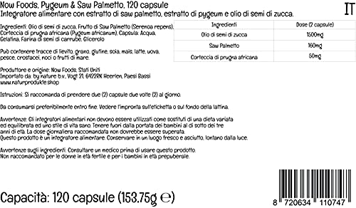 Now Foods, Pygeum & Saw Palmetto, 120 Cápsulas blandas, Probadas en Laboratorio, Aceite de Semilla de Calabaza, Saw Palmetto, Sin Gluten, Sin Soja
