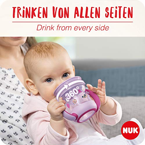 NUK Mini Magic Cup taza para sorber | Borde a prueba de derrames de 360° | +6 meses | Asas para facilitar la sujeción | Sin BPA | 160 ml | 2 unidades | Rosa