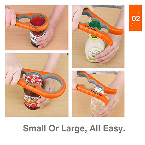 Nuovoware Abridor de Tarros, 4 en 1 Abrebotellas Multifuncional Antideslizante de Acero para Abrir Cerveza Jarro Botella Tapas, Herramienta Fácil de Usar para Cocina Hogar Bar - Naranja