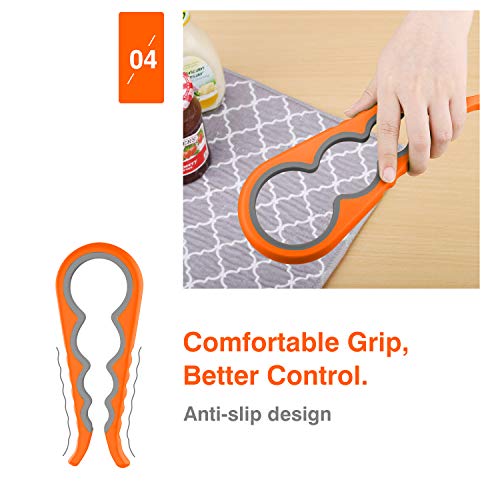 Nuovoware Abridor de Tarros, 4 en 1 Abrebotellas Multifuncional Antideslizante de Acero para Abrir Cerveza Jarro Botella Tapas, Herramienta Fácil de Usar para Cocina Hogar Bar - Naranja