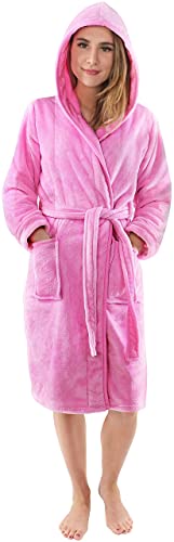 NY Threads Lujo Bata de Forro con Capucha para Mujer - Batas De Estar En Casa de Súper Suave (Rosa, Large)