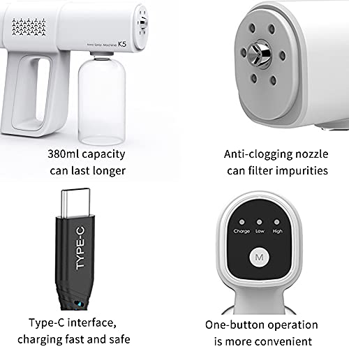 OBEST Rociador de Vapor Desinfectante Eléctrico Portátil, 380ML Atomizador Vapor de Luz Azul Mano Ajustable, Carga USB de Bajo Ruido, Pulverizador Doméstico para Hogar, Oficina, Escuela y Jardín