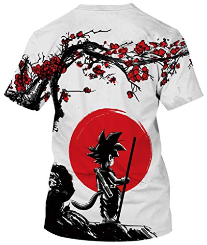 Ocean Plus Unisexo Casual Impresión 3D Deporte Hombre Camisetas de Manga Corta Mujer Partnerlook Carnaval Streetwear (3XL/180-185, Sol Rojo Goku)