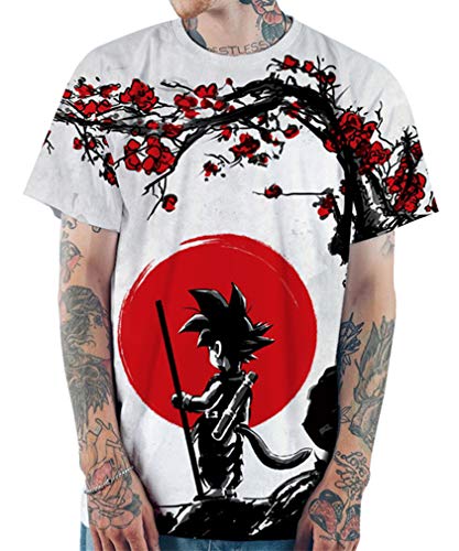 Ocean Plus Unisexo Casual Impresión 3D Deporte Hombre Camisetas de Manga Corta Mujer Partnerlook Carnaval Streetwear (3XL/180-185, Sol Rojo Goku)