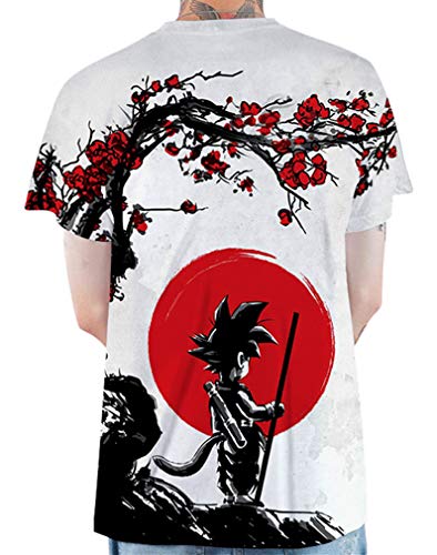 Ocean Plus Unisexo Casual Impresión 3D Deporte Hombre Camisetas de Manga Corta Mujer Partnerlook Carnaval Streetwear (3XL/180-185, Sol Rojo Goku)