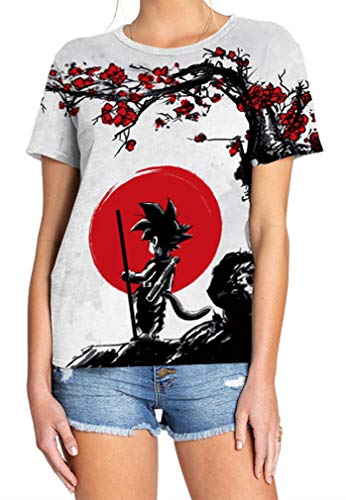 Ocean Plus Unisexo Casual Impresión 3D Deporte Hombre Camisetas de Manga Corta Mujer Partnerlook Carnaval Streetwear (3XL/180-185, Sol Rojo Goku)