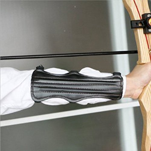 OFKPO Kit Protector de Brazo y Dedo con 3 Correas Elásticas Ajustables para Tiro con Arco, Negro