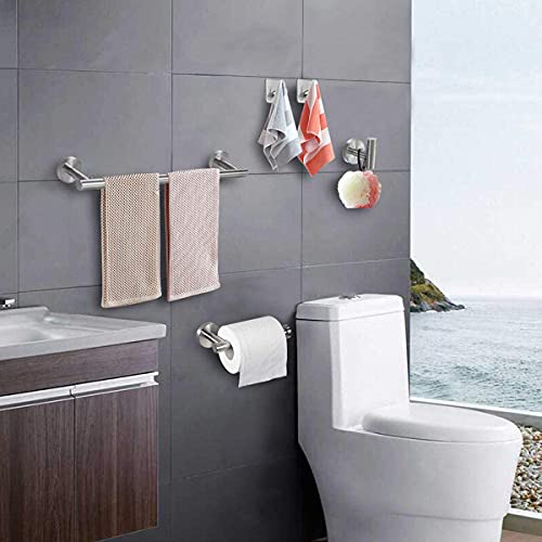 OMETOP Juego de Accesorios de Baño Acero Inoxidable 6 Piezas, 42cm Toalleros de Baño Montado en la Pared,1 Toallero de Papel,1 Gancho para Toalla de Baño,3 Gancho Adhesivo Pared (Plata)