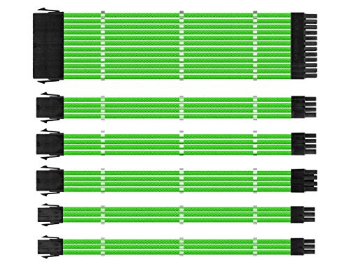 One enjoy Kit de extensión de Cable, Cable Fuente Alimentacion Modular, Conectores PSU, Cable ATX EPS PCI-E con peines, Sleeved Cables, 30 CM (Verde)
