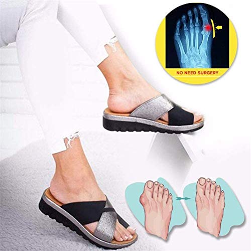 ONEYMM Sandalias de Plataforma para Mujer Sandalias Corrector de Juanetes Zapatos Ortopédicos para La Mujer Zapatos Casuales Antideslizantes para Caminar,Plata,41