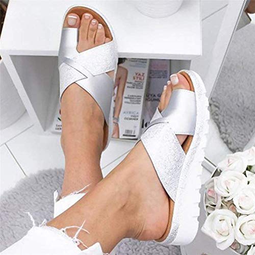 ONEYMM Sandalias de Plataforma para Mujer Sandalias Corrector de Juanetes Zapatos Ortopédicos para La Mujer Zapatos Casuales Antideslizantes para Caminar,Plata,41