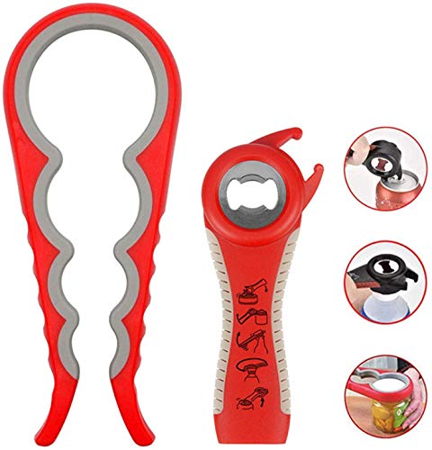 Opaceluuk Kit de abridor de Botellas, 5 en 1 y 4 en 1, multifunción, fácil de Usar para niños, Ancianos y sufridores de Artritis, Ayuda de Agarre de Mano de Silicona