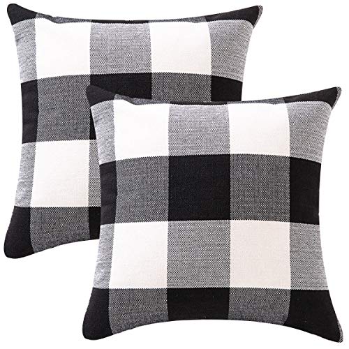 ORANIFUL Funda de Cojín de Tartán Juego de 2 Fundas de Almohada Cuadradas Decorativa Lino para Hogar Sofá Silla Cama Sala de Estar Dormitorio 45x45cm 2 Piezas (Negro&Blanco)