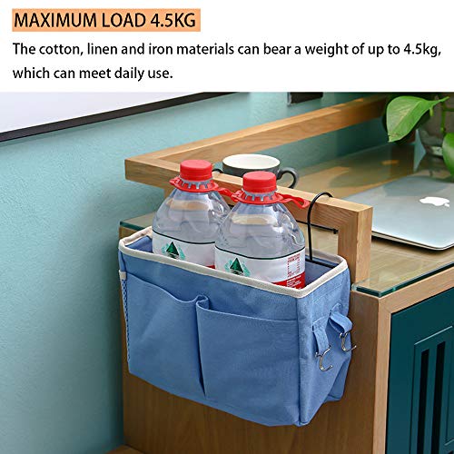 Organizador de Cabecera Cama, 2pcs Blanco/Azul Cama Colgante Bolso de Bolsillo Cama Organizador, Bolso de Bolsillo Cestos Almacenaje para Literas,Dormitorios,Cochecito,Cuna,Camas de Hospital