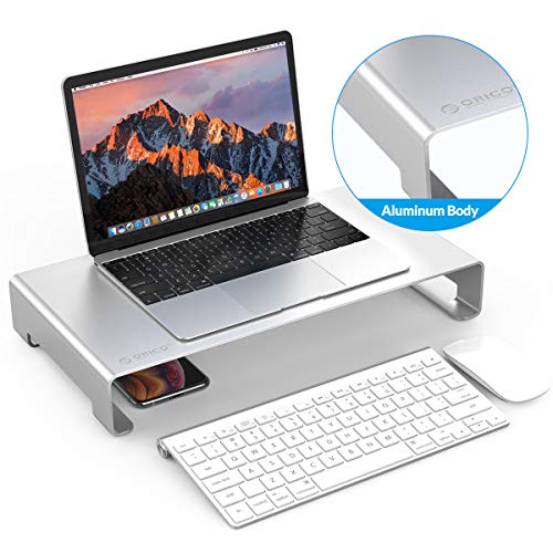 ORICO Soporte Monitor de Aluminio, Soporte Pantalla Ordenador con Organizador de Almacenamiento para Teclado y Mouse para iMac/MacBook/Laptop/PC Stand (Plata, tamaño: 15.7 * 8.3 * 1.8 Pulgadas)