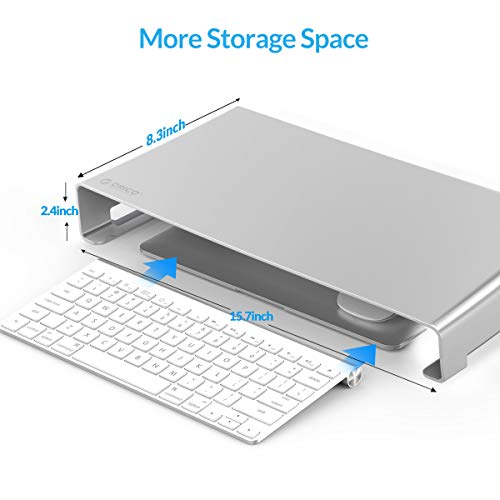 ORICO Soporte Monitor de Aluminio, Soporte Pantalla Ordenador con Organizador de Almacenamiento para Teclado y Mouse para iMac/MacBook/Laptop/PC Stand (Plata, tamaño: 15.7 * 8.3 * 1.8 Pulgadas)