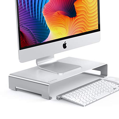 ORICO Soporte Monitor de Aluminio, Soporte Pantalla Ordenador con Organizador de Almacenamiento para Teclado y Mouse para iMac/MacBook/Laptop/PC Stand (Plata, tamaño: 15.7 * 8.3 * 1.8 Pulgadas)