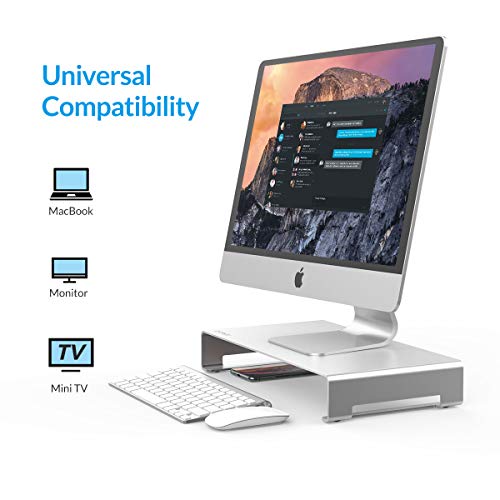 ORICO Soporte Monitor de Aluminio, Soporte Pantalla Ordenador con Organizador de Almacenamiento para Teclado y Mouse para iMac/MacBook/Laptop/PC Stand (Plata, tamaño: 15.7 * 8.3 * 1.8 Pulgadas)