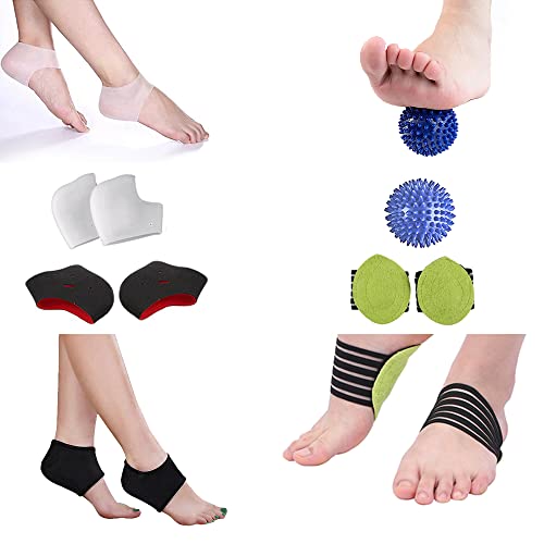 OrthoCare S. - Kit Fascitis plantar: Manga para fascitis plantar, bola de masaje, soporte para el arco del pie, masajeador de pie. Alivia el dolor de pies y dolor metatarsiano