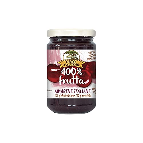 ORTO D'AUTORE Compota de Cerezas Italianas 3 X 340 gr, Mermelada 100% de Fruta Italiana, Mermelada sin Azúcares Añadidos con Fruta Entera o Trozos, Cocción a Baja Temperatura, VeganOk
