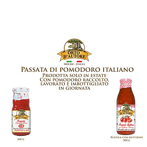 ORTO D'AUTORE Purè Rústico Con Datterini 3 X 500 Gr, Purè De Tomate, Tomates 100% Italianos De Hilera Corta, Purè Artesanal Producido Solo en Verano, Sin Conservantes y Colorantes
