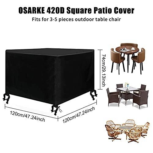 Osarke Funda para Mesa Rectangular Impermeable Funda para Muebles de Jardín Mesas y Sillas al Aire Libre Oxford Negro 120 x 120 x 74cm