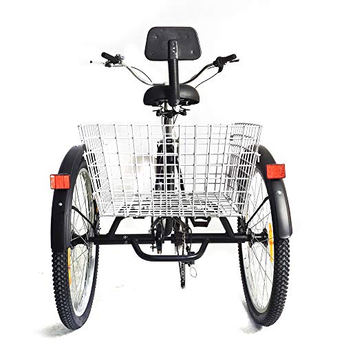 OUKANING Triciclo Adulto 24 ”3 Ruedas 7 velocidades Color Negro con Respaldo