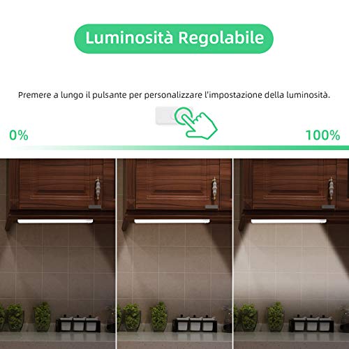 OUSFOT 40cm Luz Armario, 50 LEDs Armario con Sensor Movimiento Atenuación Continua Blanco Frío USB Recargable 3 Modos Ajustable para Garaje Cocina Almacén Escalera Pasillo