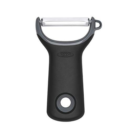 OXO Good Grips - Pelador de patatas y verduras de acero inoxidable, corte recto, color gris