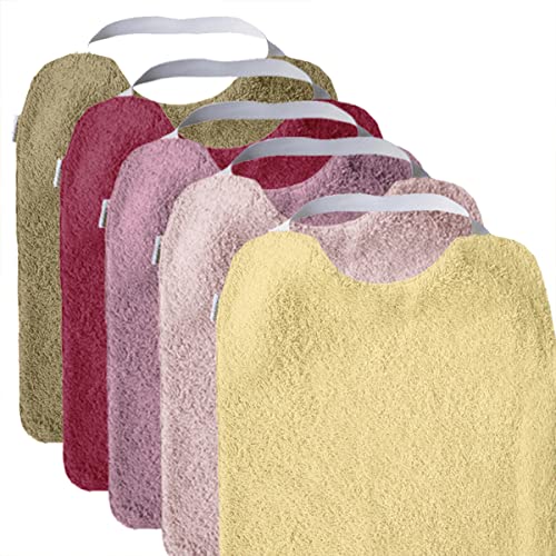 Pack 5 baberos rizo guardería con elástico para fomentar autonomía. Lavables, interior impermeable, exterior de rizo máxima calidad. Babero Goma al cuello. 30x25cm (GIRL)