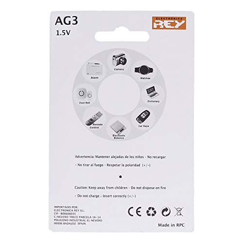 Pack de 12 Pilas AG3 1.5V Alcalinas Tipo Botón de Litio, LR41, 192, GP92A, 392, SR41W, SR41SW