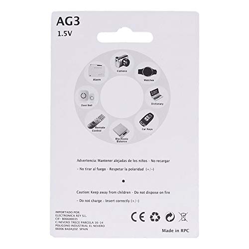 Pack de 48 Pilas AG3 1.5V Alcalinas Tipo Botón de Litio, LR41, 192, GP92A, 392, SR41W, SR41SW