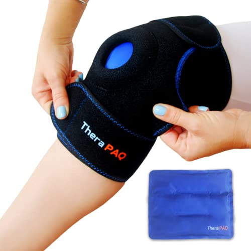 Pack Gel Reutilizable para Rodilla TheraPAQ | Envoltura Térmica Terapéutica Frío/Calor | Correa de Compresión Ajustable con Bolsa de Hielo o Gel Caliente | Dolor, Esguinces, Ligamentos e Inflamación