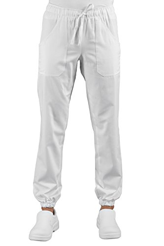 Pantalón médico enfermera blanco hombre mujer con elástico en el tobillo Super Stretch 044878 Bianco XXL