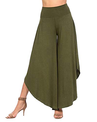 Pantalones de Mujers Abocinado Anchos Pierna Cintura Elástica de Cintura Alta Pantalones Ejercito Verde L