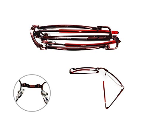 PANTONA –Gafas de Lectura Plegable Metalica con Montura Ligera,Gafas Presbicia Flexible con Mini Estuche Bolsillo Portátil,Rojo+2.00