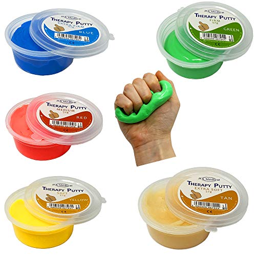 Paquete de 5 Masilla para ejercicios - extra suave, suave, medio, firme, extra firme, 57g