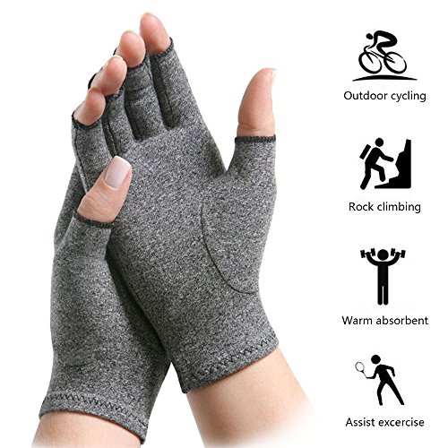 Par de guantes de compresión para artritis, unisex, con dedos abiertos, alivio del dolor de artritis reumatoide y artrosis, color gris