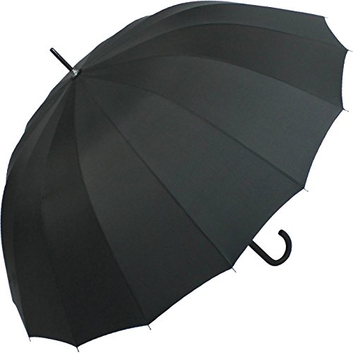 Paraguas largo automático de iX-Brella de 16 varillas de fibra de vidrio – muy estable de color negro Negro negro 125 cm