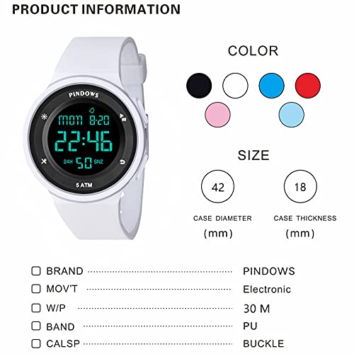Pasnew-446 Reloj niña Mujer o niños Reloj Deportivo Digital Reloj Alarma Luz Impermeable Cronómetro multifunción de Moda.