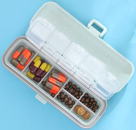 Pastillero Ecológico Semanal de Lujo o Caja para Vitaminas 5 Compartimentos 2 de ellos dobles, practico para poca cantidad de pastillas.