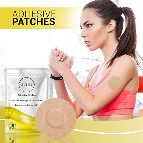 Patchlux – Parches adhesivos e impermeables para protección de sensores CGM | Compatible con Freestyle Libre, Medtronic Guardian, Enlite | Sin agujero | 10 unidades CGM, cinta precortada (beis)
